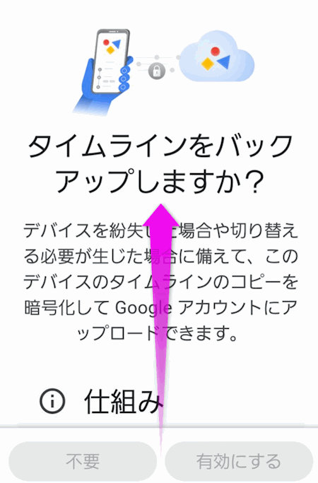 タイムラインをバックアップしますか