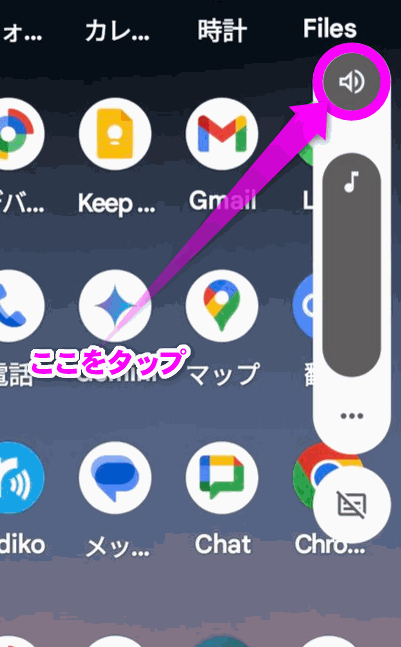 ボリュームの上のスピーカーのアイコンをタップ