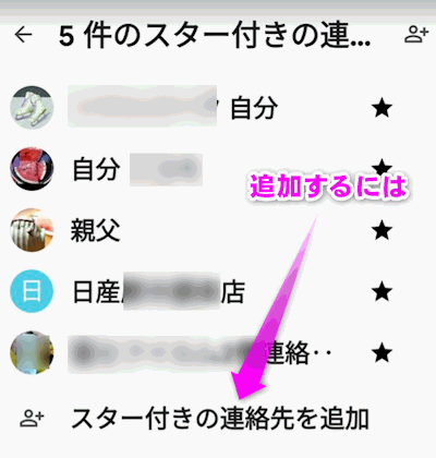 スターのついた連絡先